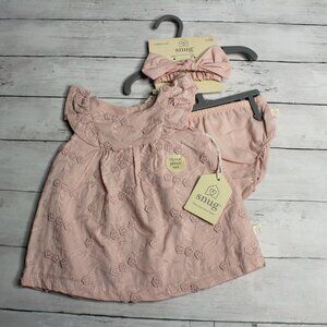 Snug Baby Girl's Embroidered Dress Headband Set Size 3-6 Months Pink